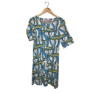 Lilly Pulitzer Raquel Beach Club Docksider Blue Sailboat print SILK dress Size S